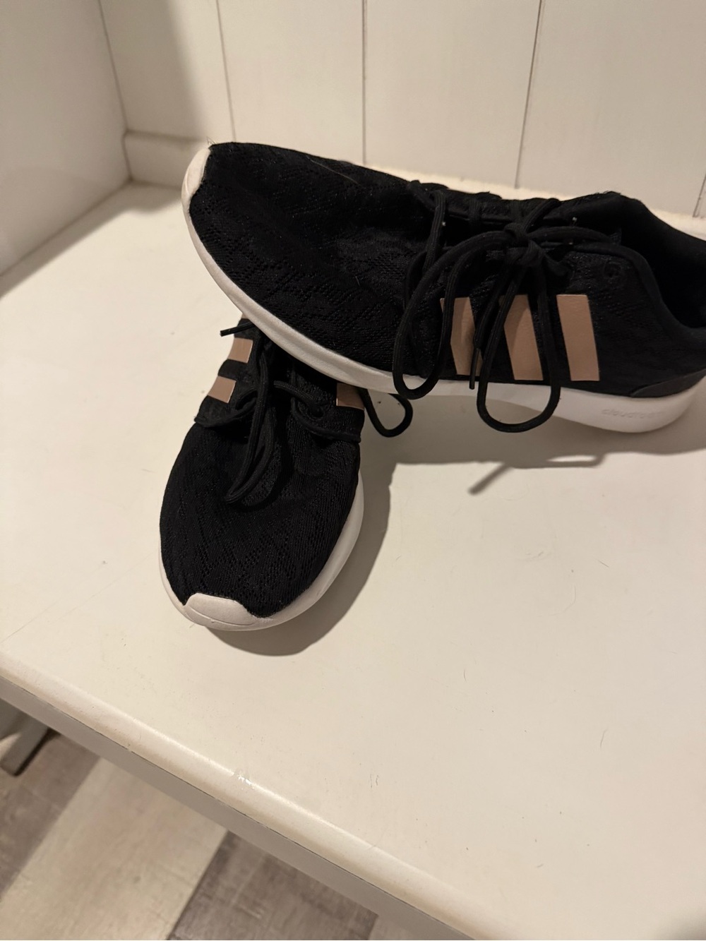 Women's Black Knit Adidas Sneakers with Tan Accents 8.5 Women’s